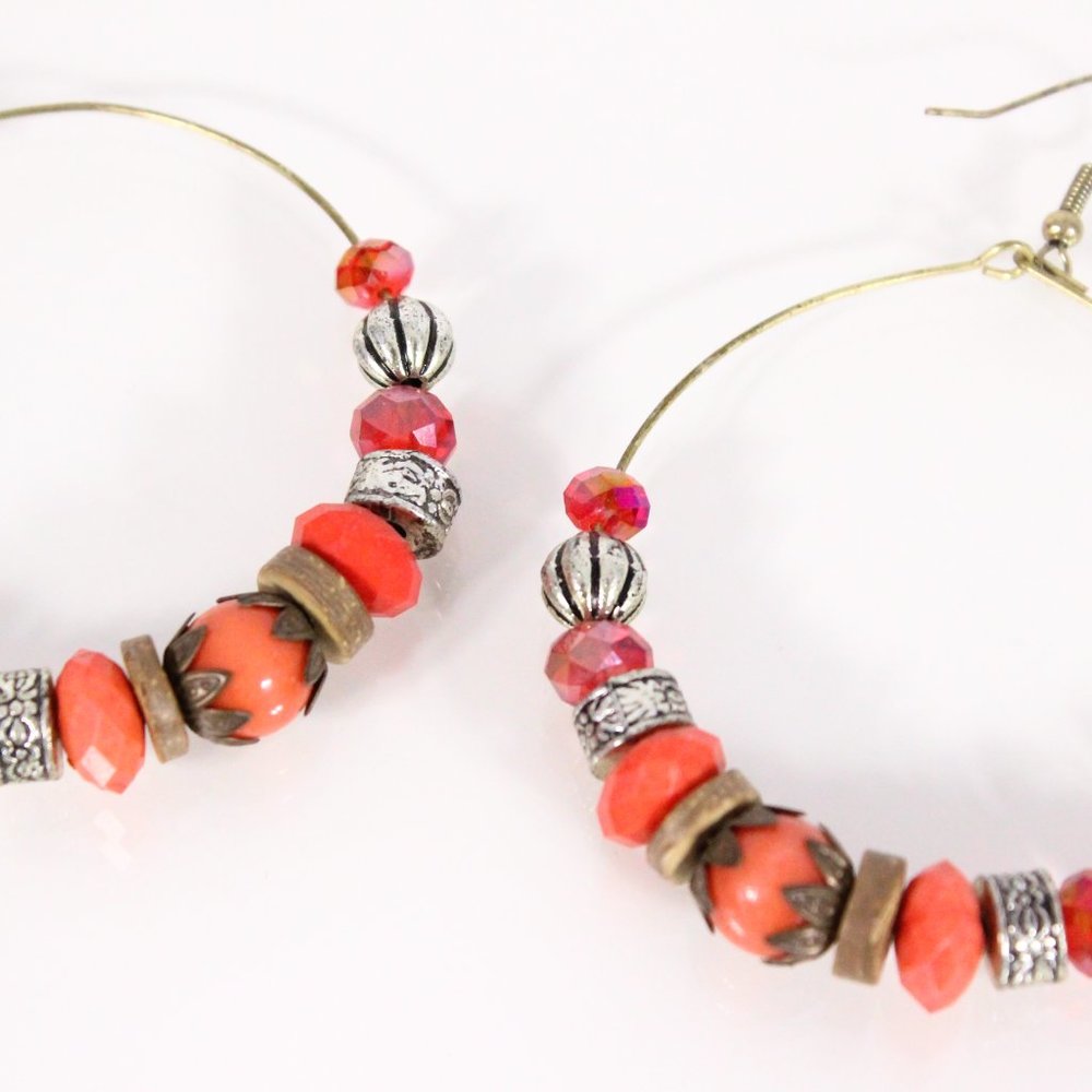 *Orange Gemstone Gold Hoop Costume Earrings - Picture 2 of 3